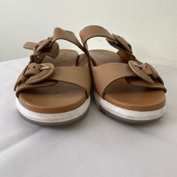 Aquatalia Sydni Nude Leather Dual Buckle Wedge Sandals Size 10 - Picture 6 of 11